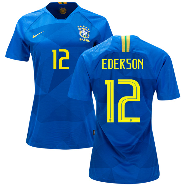 Women's Brazil #12 Ederson Away Soccer Country Jersey